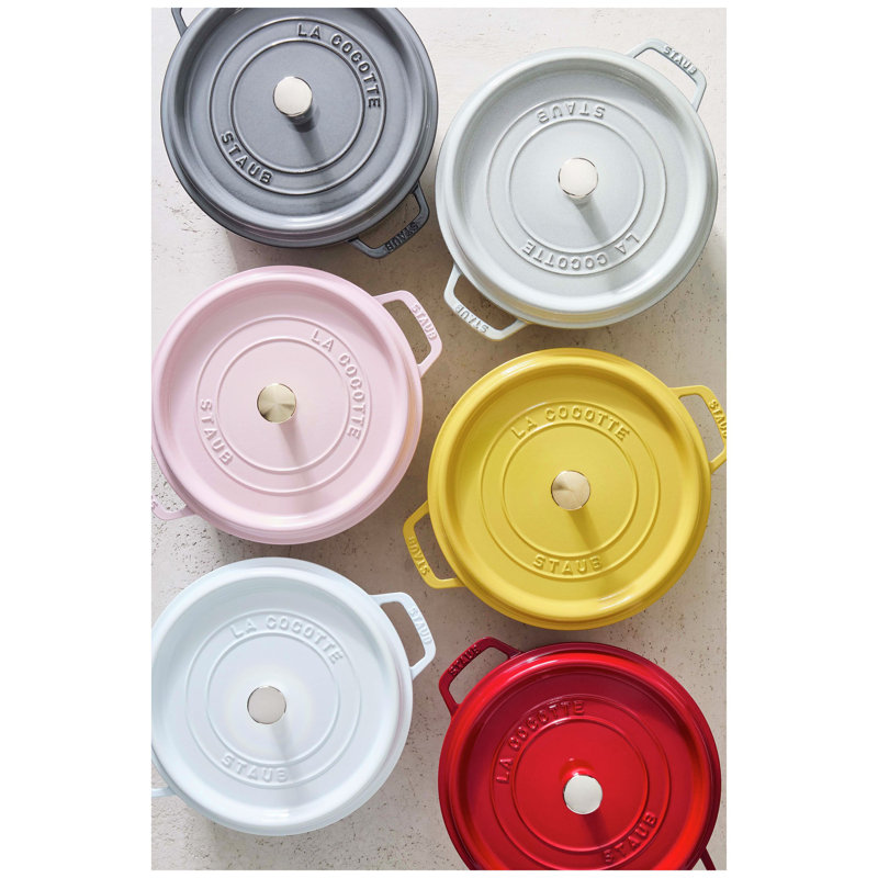 Staub Cast Iron Round Cocotte, Dutch Oven, 5.5-Quart, Serves 5-6, Made In France, Peony Pink, 5.5 quarts