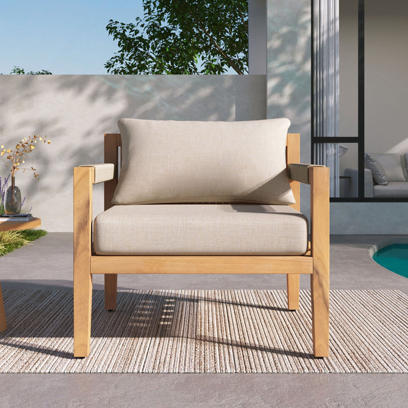 Chaise de loisir d'extérieur en bois d'acacia et corde beige - Spacieuse, confortable et polyvalente pour tout patio, 1