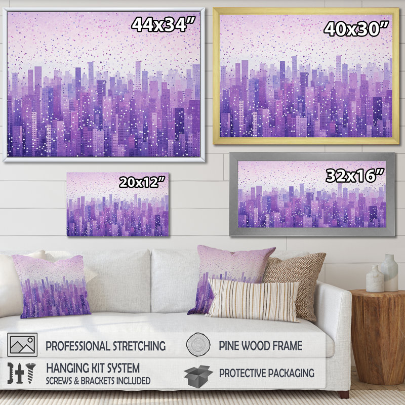 «Lilac Layers Skyscrapers Urban Horizon I» sur toile, Toile tendue, H 16 po x l 32 po