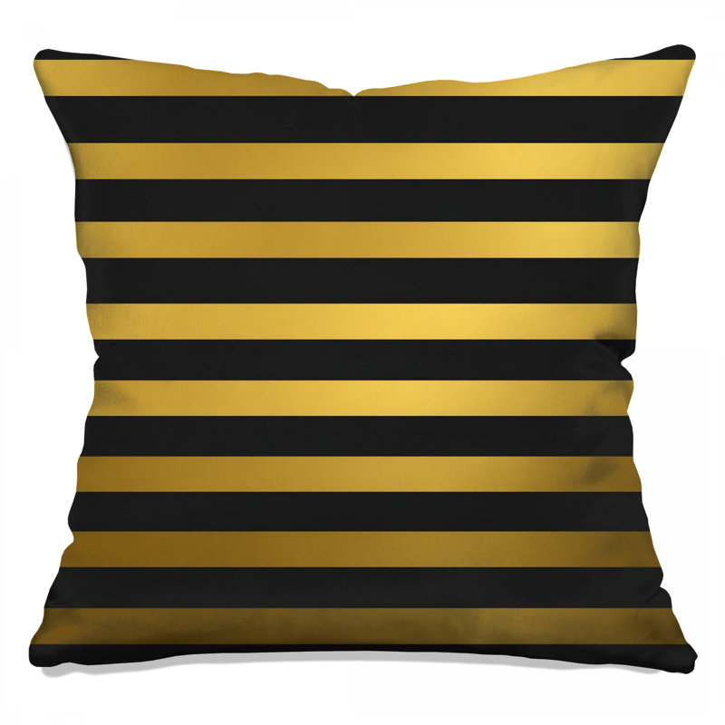 Gold Black Stripes Throw Pillow, Pattern Double Sided Pillows, 16 x 16 inches