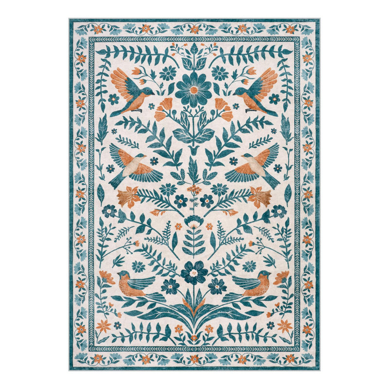 Tapis à motif floral antidérapant Boho, Rectangle 5 pi x 7 pi
