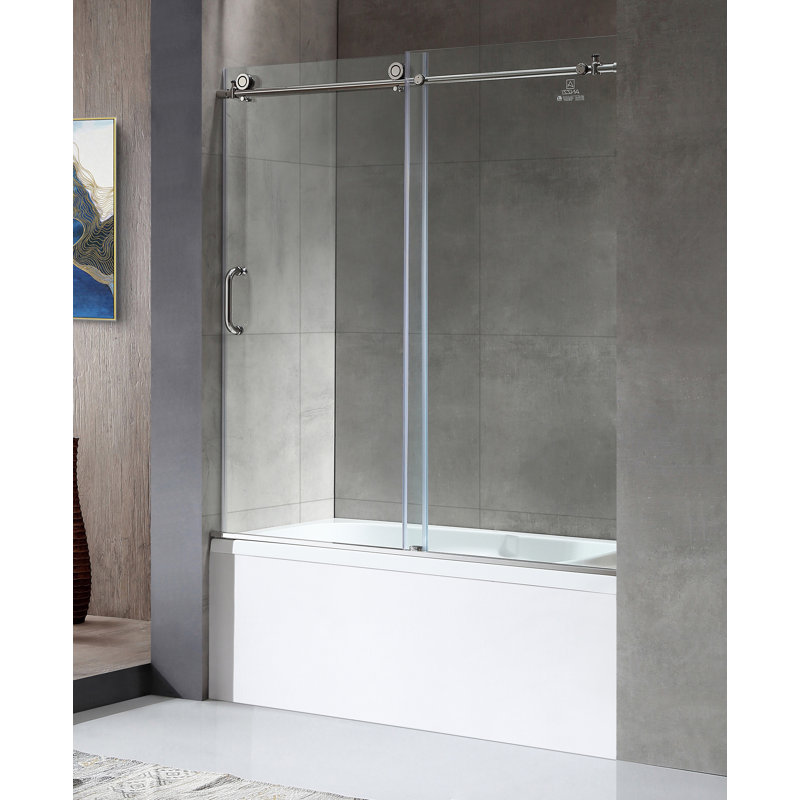 Don 59 - 60" W x 62" H Single Sliding Frameless Tub Door, Polished Chrome