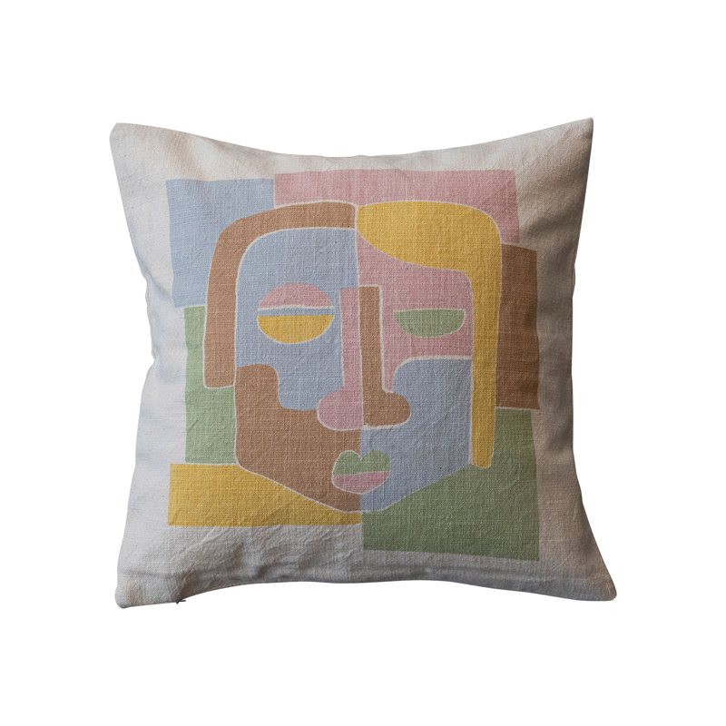 Colorful Abstract Face Graphic Cotton Throw Pillow