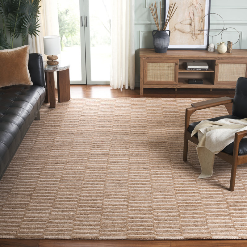 Manzella Ebony Hand Tufted Wool Cotton Striped Rug in Beige/Brown, Rectangle 8' x 10'