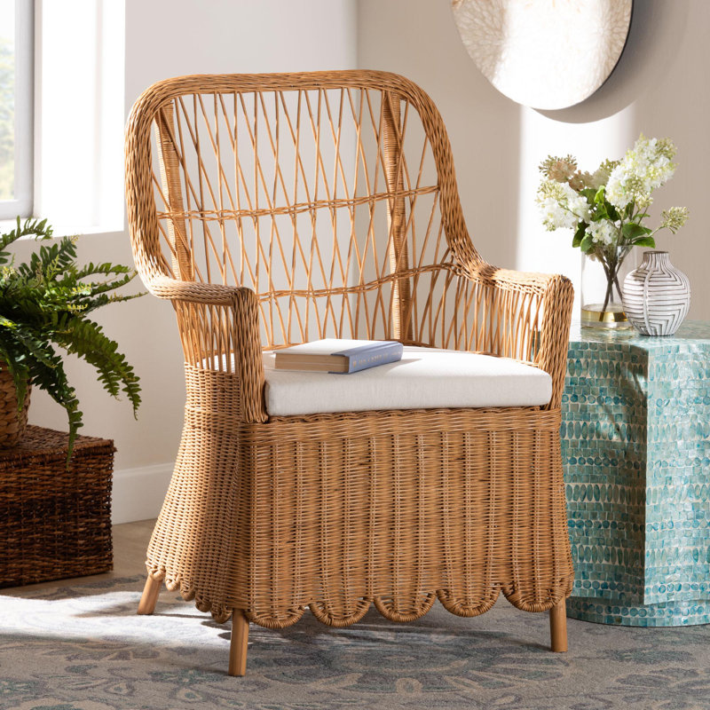 Bali & Pari Teresa Bohemian Light Honey Scalloped Arm Chair