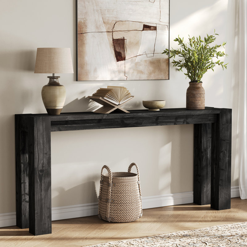 70.9 inch Black Solid Wood Console Table for Entryway, Black
