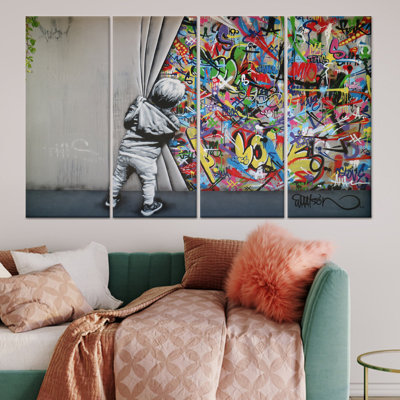 «Banksy Boy Graffiti Art», impression sur toile pour un décor moderne, toile tendue 4P