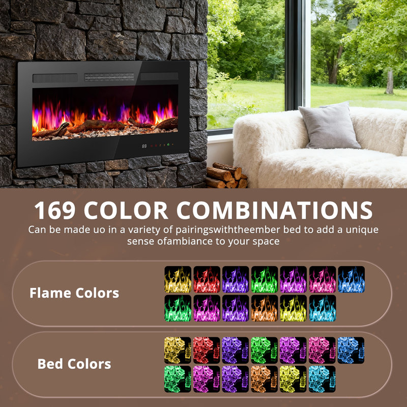 Electric Fireplace Insert, 1500W Wall Mounted & Recessed Fireplace, Freestanding Fireplace Heater With Remote & Touch Panel Control, Adjustable Flame Effect, 12H Timer For Indoor Use