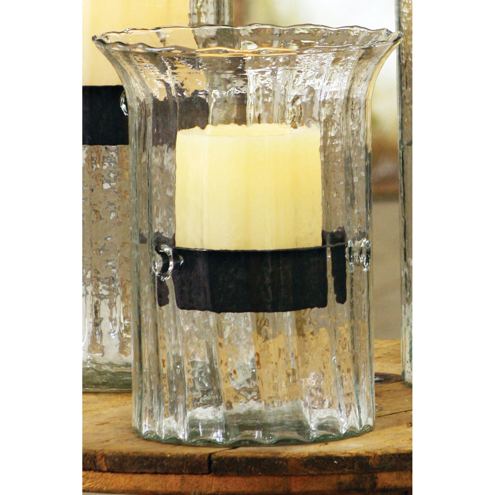 Willia Glass Tabletop Hurricane, 11" H x 7" W x 7" D
