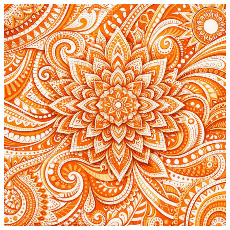 Mandala orange sur toile tendue orange, 20 x 24 pouces