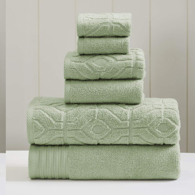 LuxWeave 6-Piece Yarn Dyed Diamond Gate Jacquard Towel Set - Seafoam Elegance