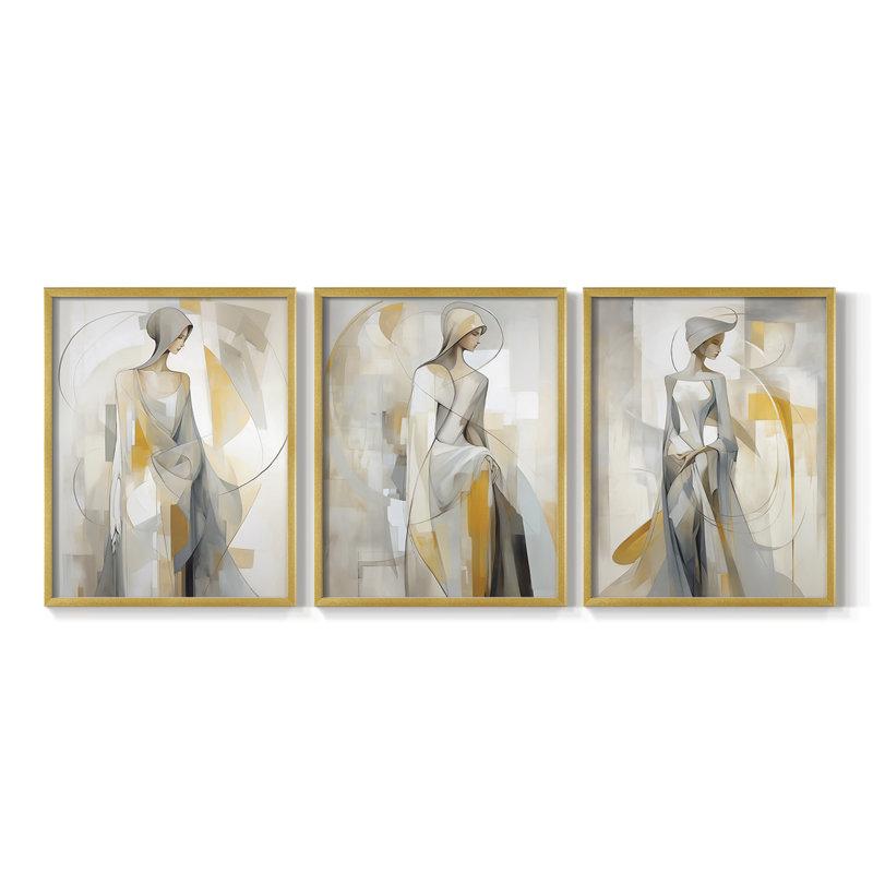 Série féminine L - Ensemble de 3 estampes numériques - Prêt à accrocher, Doré, H 14 po x l 11 po