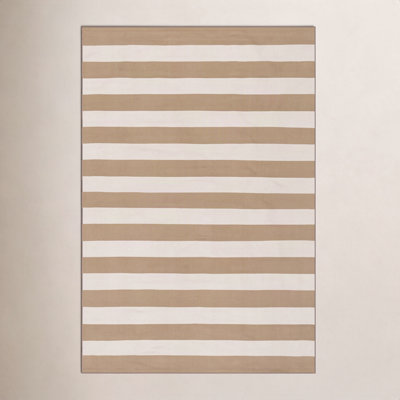 Khaki Hand-Woven Striped Outdoor Rug
