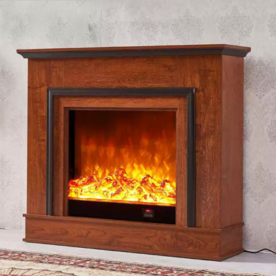 Walnut Solid + Manufactured Wood Freestanding Fireplace