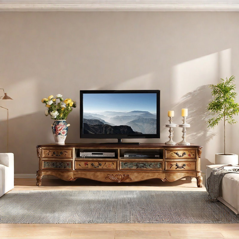 Meuble télé classique à poignée rétro, Champagne, 78.74"