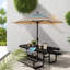 Tables de patio de qualité commerciale, table de pique-nique en acier noir avec trou pour parasol