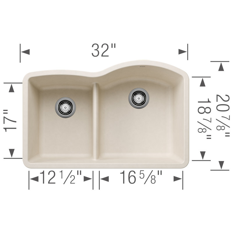 Diamond SILGRANIT 32" L x 21'' W Double Bowl Undermount Kitchen Sink, Soft White