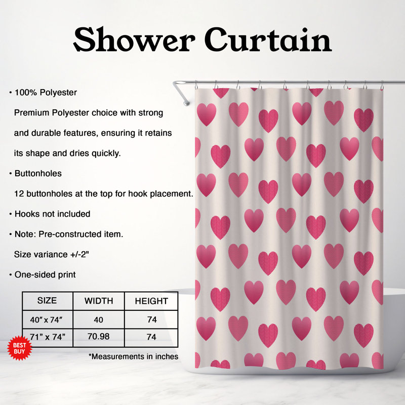 Cupid’s Heartbeat - 1 Piece Standard Shower Curtain, 74"H x 71"W