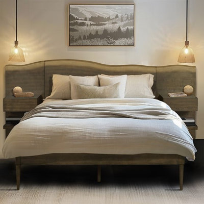 Queen Platform Bed Frame with Live-Edge Headboard &amp; Built-in Nightstands - No Box Spring Needed, Strong Support