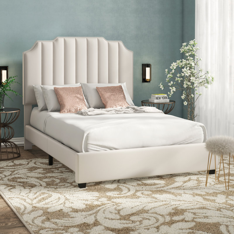 Musgrave Upholstered Platform Bed, Beige Linen, Full
