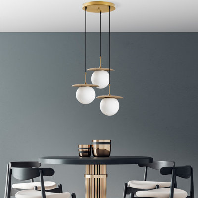 Elegant Gold Chandelier, Metal Body, Adjustable Height 17.7 - 43.3 inches | Cap Diameter 7.9 inches | Base Plate Ø15.7 inches | 3 x E27 Socket (Bulbs Not Included) | Stylish Lighting for Dining Room & Living Spaces