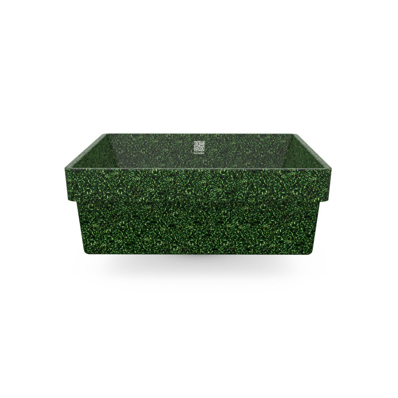 Woodio Cube40 15.748'' Wood Square Bathroom Sink, Moss