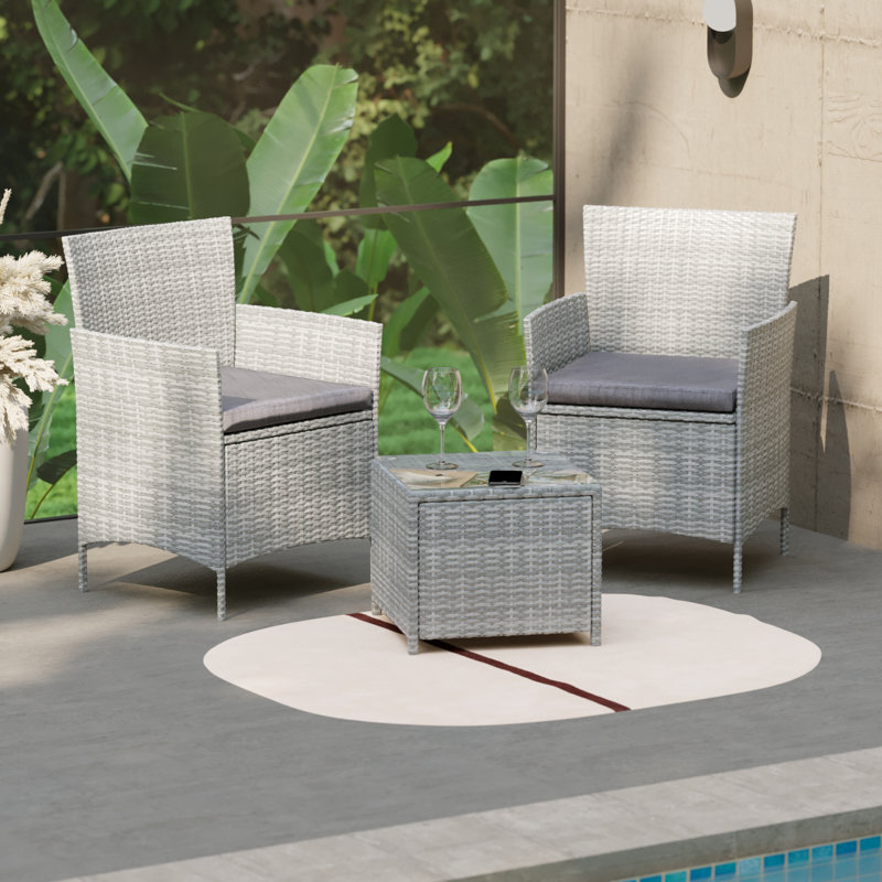 Ferrie Rattan 2 - Person Seating Group with Cushions, Grey
