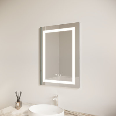 Armoire à pharmacie de 26 po x 20 po avec miroir à DEL - brouillard, interrupteur tactile imperméable convenant à une porte à intensité variable encastrée à gauche de 3000 K à 6000 K ou à fixation en surface et à une température de couleur de 3000 K de 6000 K