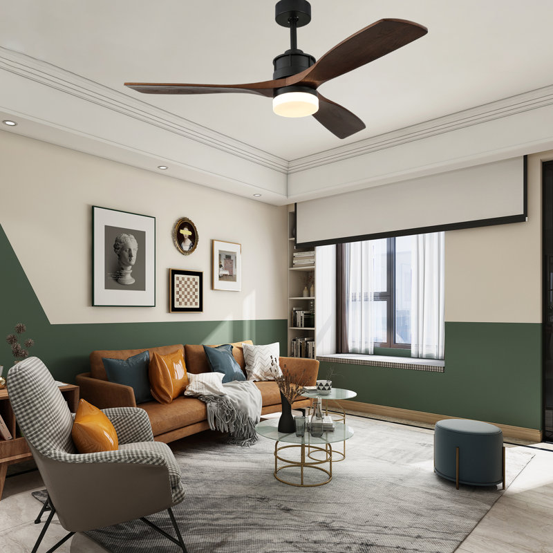 Bilon 52" Classic Wood Ceiling Fan with LED Light Kit, 3 Light Tone and 3 Fan Speed Remote Control, Black