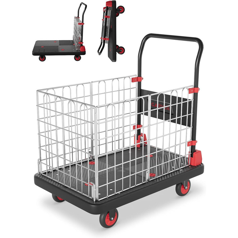 Chariot plateforme 2 en 1 avec cage, Argent