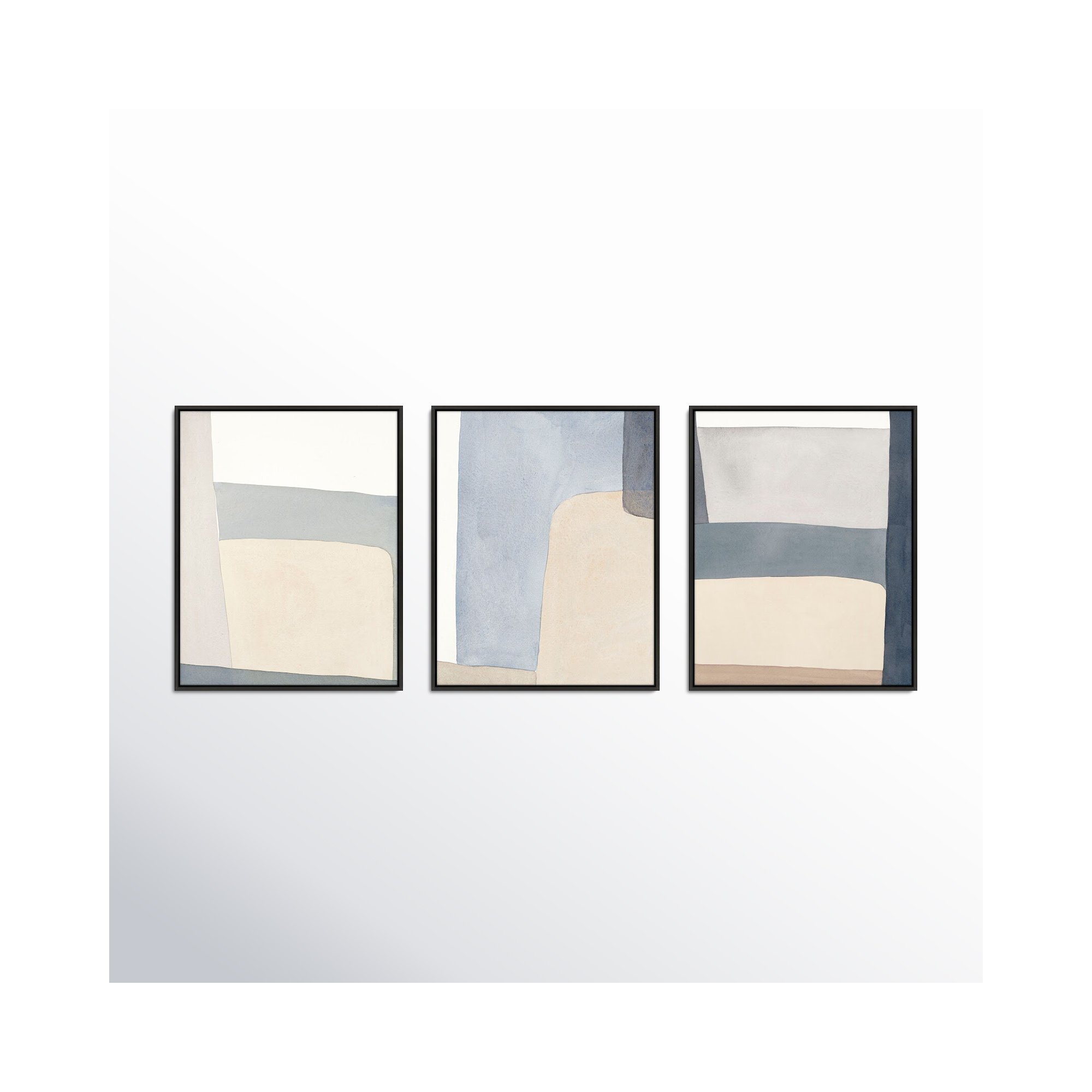 Grey Hue Set Of 3 by Julia Balfour, Picture Framed Canvas, Black, 50" H x 120" W