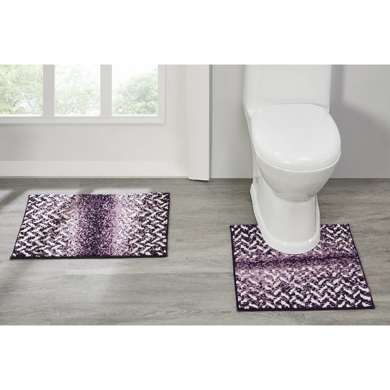 Annalia Non-Slip Bath Rug, Purple, 2 PCs Set(17" x 24"|20" x 20")