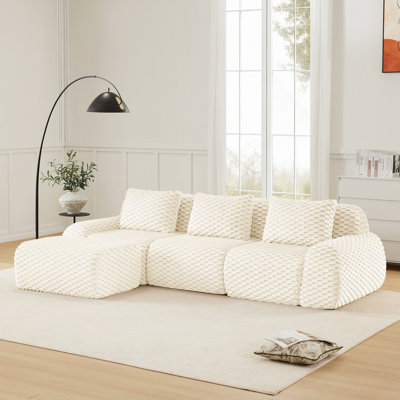 Canapé modulaire en forme de L de 114 po pour salon, tissu en flanelle, canapé 3 places, siège profond, canapé sans os, repose-pieds mobile, raccordement à boucle, conception antidérapante, sans assemblage