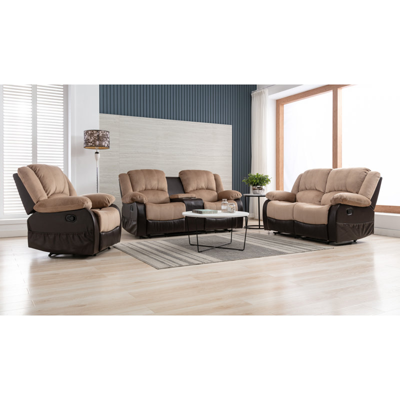 Ensemble de salon inclinable en mousse 3 pièces Alizzon, Similicuir beige