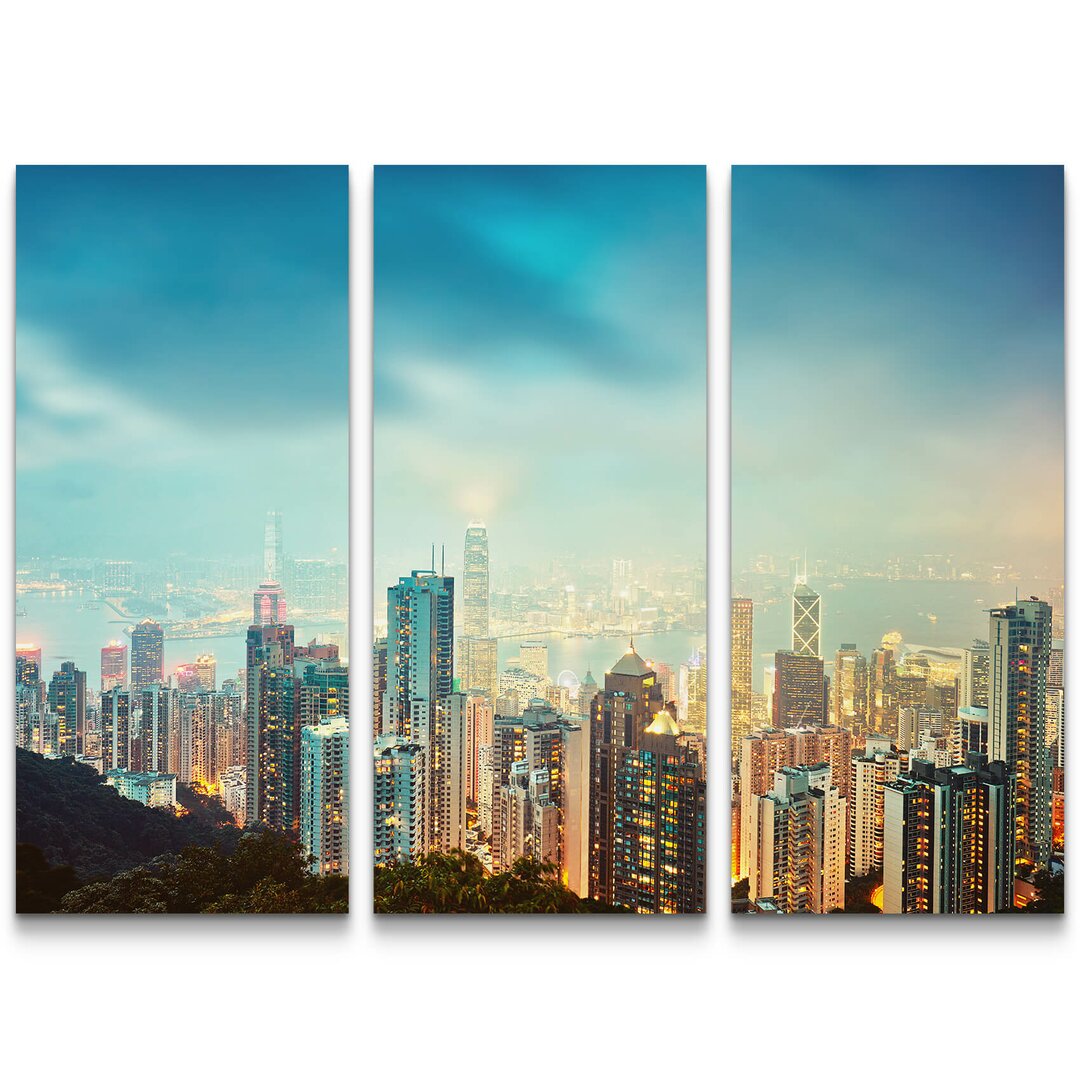 3-tlg. Leinwandbilder-Set Skyline - Hong Kong