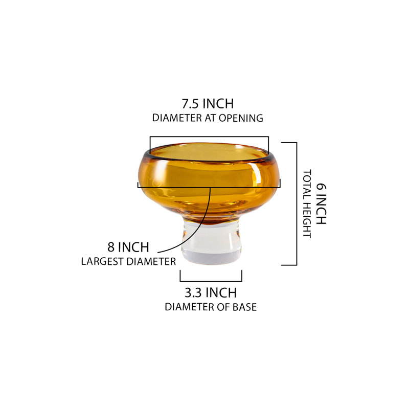  Vase en verre ambre et transparent soufflé à la main, centre de table décoratif à deux tons pour le mariage, la décoration intérieure et le style d'événement, décoration d'automne, fourre-tout, 8 po de diamètre et 6 po de hauteur