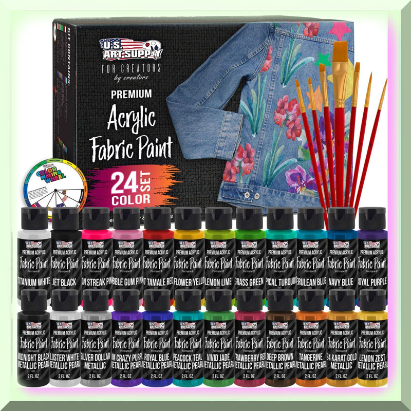 24-Color Acrylic Fabric Paint Set with 7-Piece Brush Kit