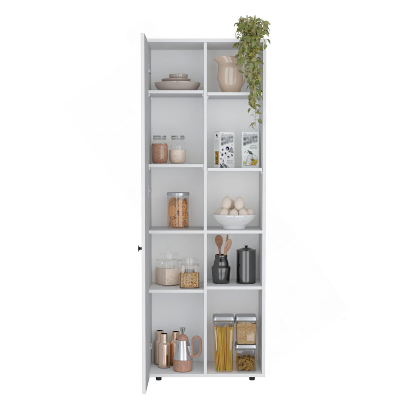 Armoire de rangement Hoyt avec cinq tablettes intérieures et extérieures, Blanc