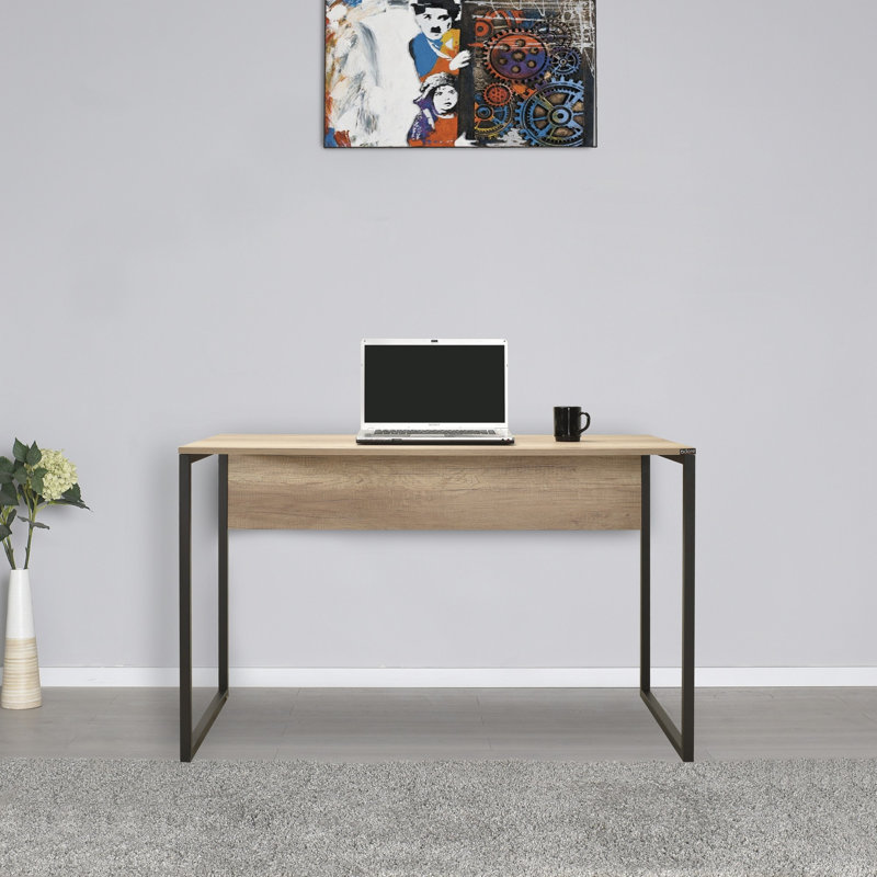 Light Walnut Study Desk | 100% Melamine Coated Particle Board, Wall-Mountable with Additional Storage | Modern Industrial Design, Perfect for Home Office & Study Spaces