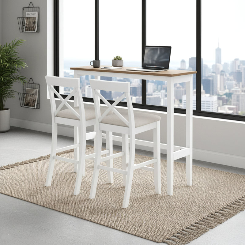 Ensemble de table de réception à hauteur de comptoir avec 2 tabourets, conception compacte et sièges rembourrés, Blanc