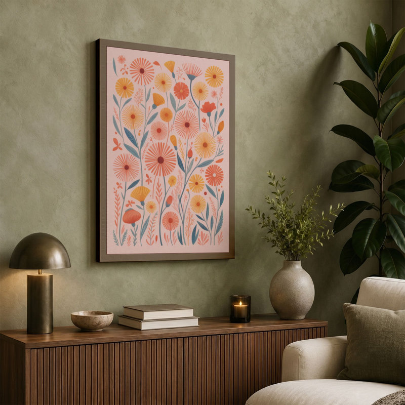 Daisy Garden Rhythm Botanical - Wrapped Canvas, 18x12 - 45.7 x 30.5 cm, Teal Border