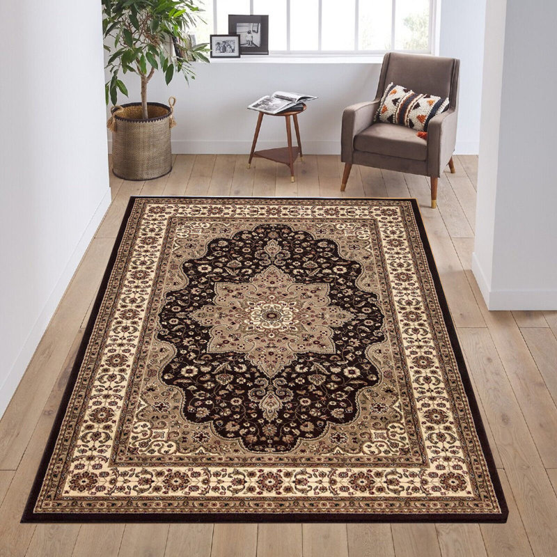 Non Slip Traditional Round Rug 120x120 cm – Turkish Polypropylene Carpet for Living Room, Bedroom & Dining Room