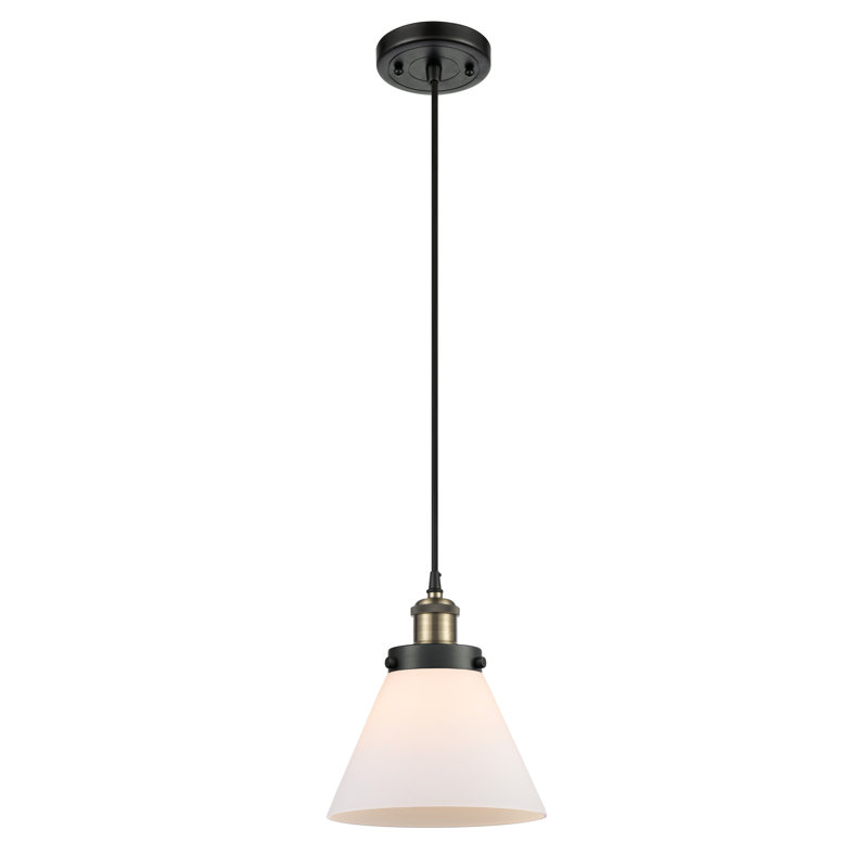 Luminaire suspendu conique à 1 lumière Campbellsburg, Laiton antique noir