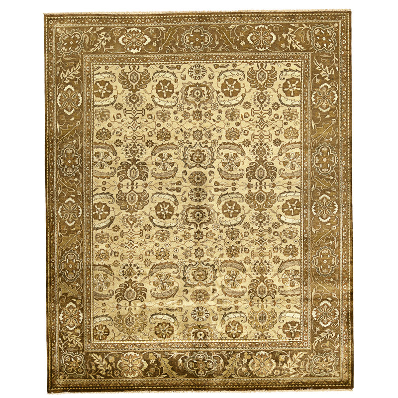 Tapis doré et brun de haute qualité noué à la main
