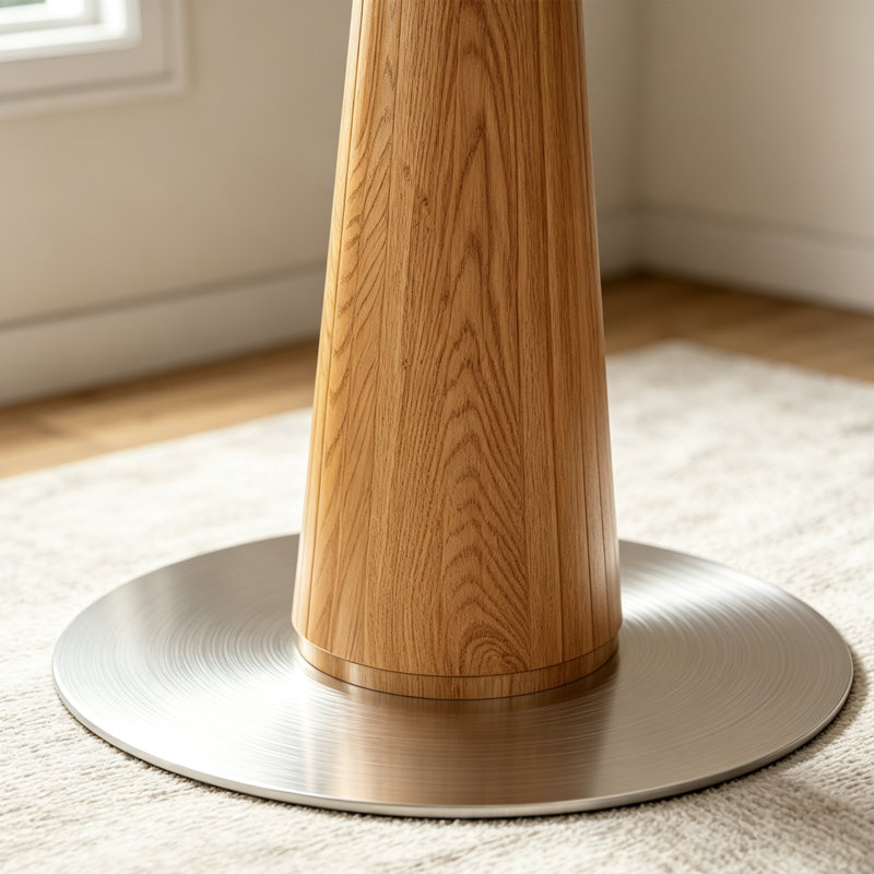 Pied de table conique en métal | Finition imitation bois | Pied de table rond robuste (pied seulement)