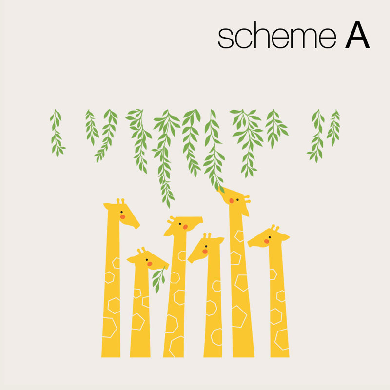 Décalcomanie murale feuilles girafee, Jaune / vert
