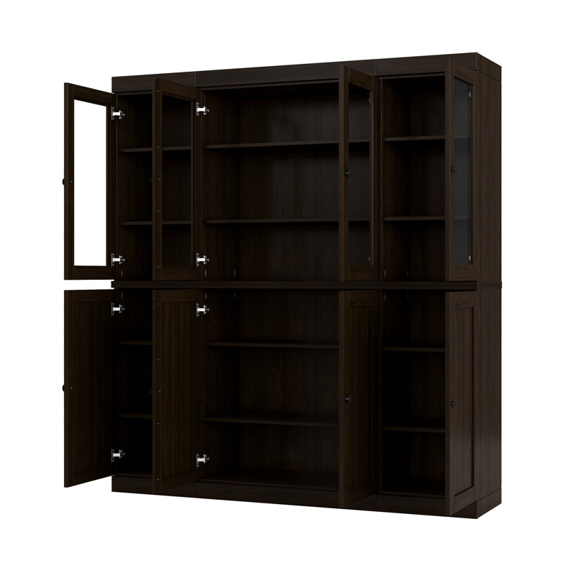 Vaisselier 100% bois massif, portes Shaker en verre transparent et tablettes réglables, largeur 65 po, hauteur 71,5 po