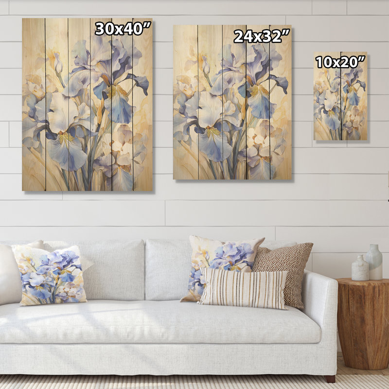Minimalisme Irises Melody I - Art mural en bois sur bois de pin naturel, H 20 po x l 10 po
