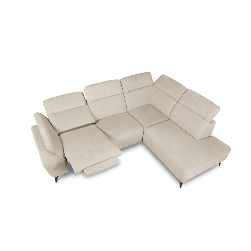 Relaxio Stylish Corner Sofa with Power Reclining & Multi Position Headrests & Adjustable Armrest, Right Hand Facing, Cream