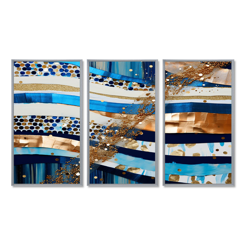 Ensemble de salon art mural Blue Sparkling, Encadrement argenté, H 28 po x l 36 po x P 1 po